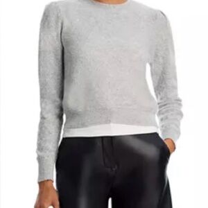 FRAME The Cashmere Pointelle Puff Sleeve Sweater | color: grey color | size: XS